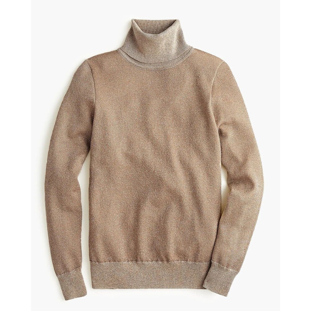 J CREW Sweater Womens Small Tan Gold Pullover Turtleneck Metallic Knit